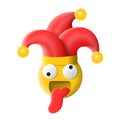 Jester toy smile emoji in joker hat realistic for joke april fool`s day Royalty Free Stock Photo